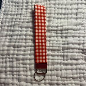Handmade Hand Sewn Red Gingham Picnic Key Fob Keychain Wristlet 100% Cotton